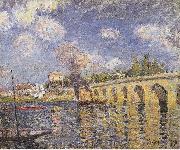 Alfred Sisley River-steamboat and bridge painting